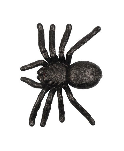 Halloween - Zwarte grote halloween decoratie spin met glitters Zwart