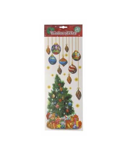 Kerst decoratie raamsticker kerstboom met kerstballen 42 cm