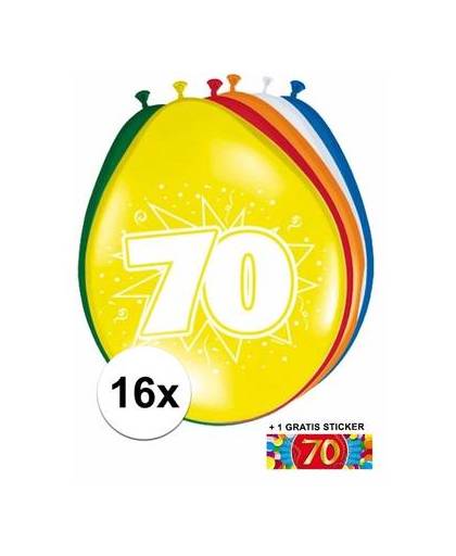 Ballonnen 70 jaar van 30 cm 16 stuks + gratis sticker