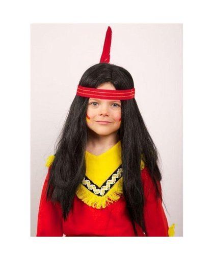 Indianen kinderpruik met lang haar Zwart