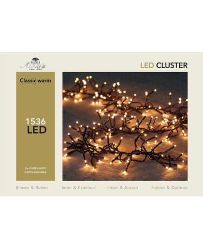 CBD LED CLASSIC CLUSTER LIGHTS 1536L/9M - 4M AANLOOPSNOER ZWART - BI-BUI TRAFO TIMER 8/16U