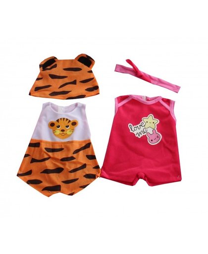 Falca kledingsetjes voor poppen van 38 tot 40 cm tijger/rood