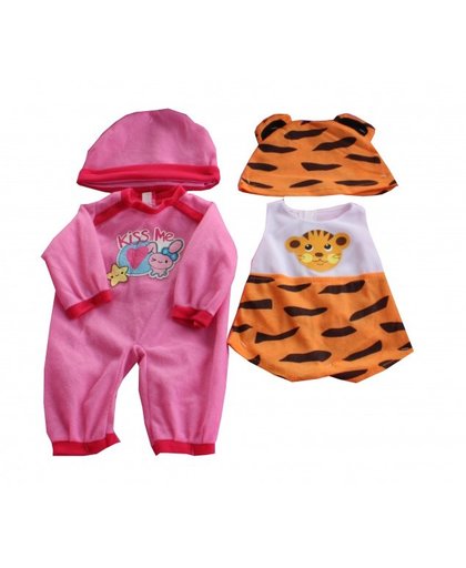 Falca kledingsetjes voor poppen van 38 tot 40 cm roze/tijger