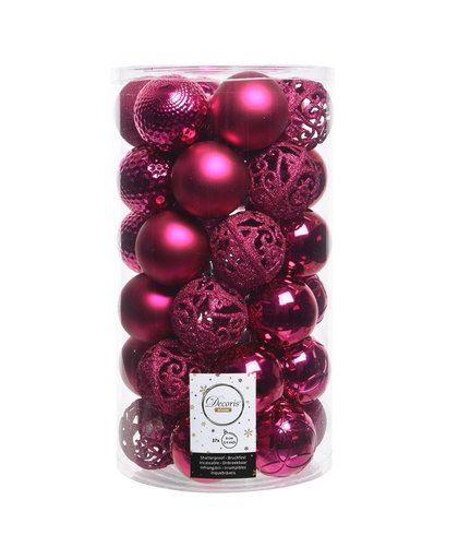Fuchsia roze kerstversiering kerstballenset kunststof 6 cm 36x Roze