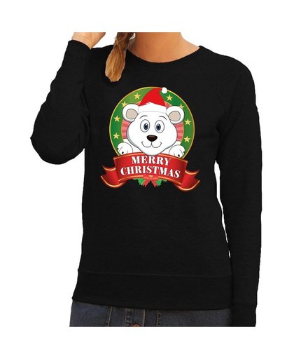 Foute kersttrui zwart Merry Christmas ijsbeer voor dames S (36) Zwart