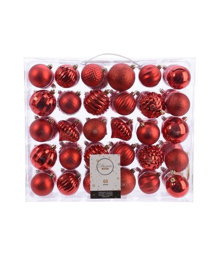 Kerstversiering kerstballen set rood 60 delig kunststof Rood
