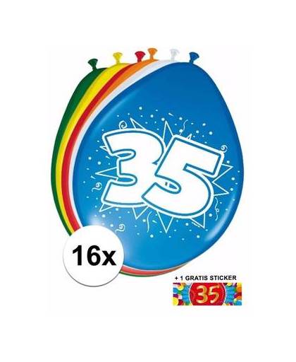 Ballonnen 35 jaar van 30 cm 16 stuks + gratis sticker