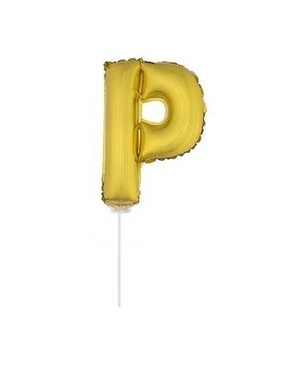 Gouden opblaas letter p op stokje 41 cm
