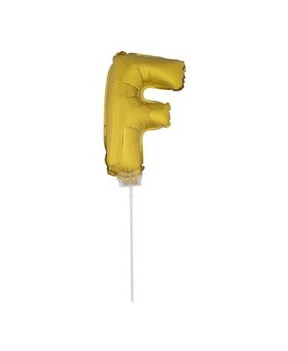 Gouden opblaas letter f op stokje 41 cm