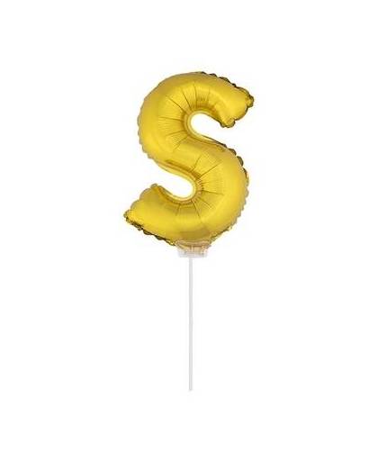 Gouden opblaas letter s op stokje 41 cm