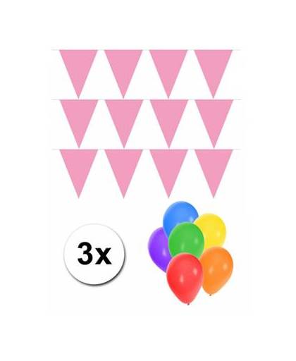 Pakket 3x vlaggenlijn xl lichtroze incl gratis ballonnen