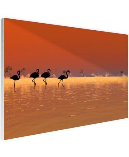 Flamingos silhouet Glas 30x20 cm - Foto print op Glas (Plexiglas wanddecoratie)