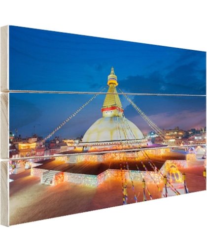 FotoCadeau.nl - Stoepa en gebedsvlaggen Kathmandu Hout 120x80 cm - Foto print op Hout (Wanddecoratie)