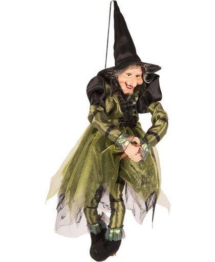 Halloween - Heks hangdecoratie pop groen/zwart 45 cm Halloween versiering