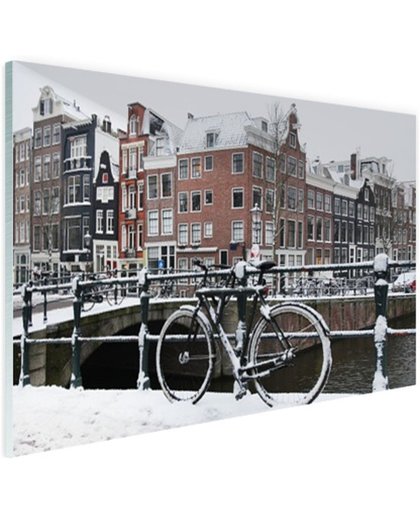 Amsterdam bedekt met sneeuw Glas 180x120 cm - Foto print op Glas (Plexiglas wanddecoratie)