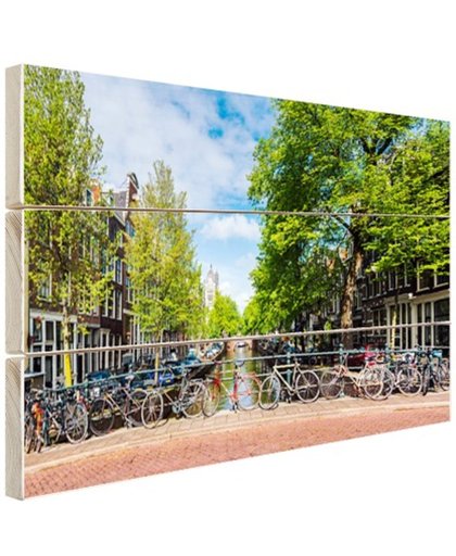 Brug met fietsen over gracht Amsterdam Hout 30x20 cm - Foto print op Hout (Wanddecoratie)