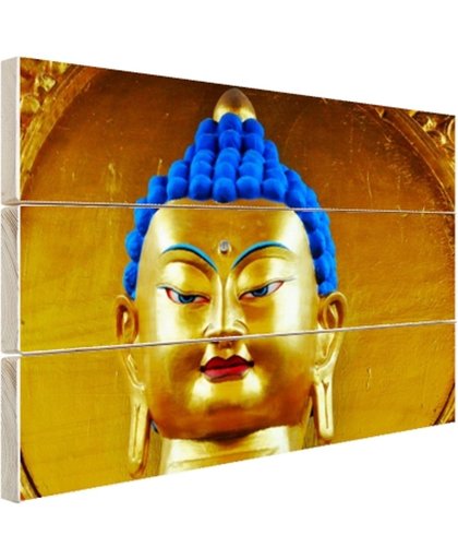 FotoCadeau.nl - Goud met blauw Boeddha beeld Hout 80x60 cm - Foto print op Hout (Wanddecoratie)