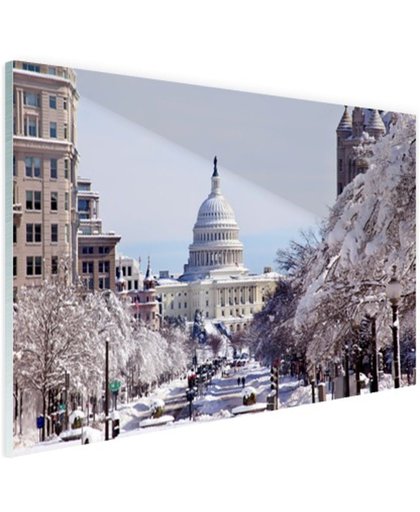 Capitool bij sneeuwval Glas 180x120 cm - Foto print op Glas (Plexiglas wanddecoratie)