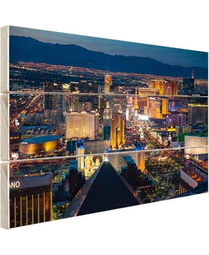 FotoCadeau.nl - Luchtfoto verlicht stadsbeeld Las Vegas Hout 30x20 cm - Foto print op Hout (Wanddecoratie)