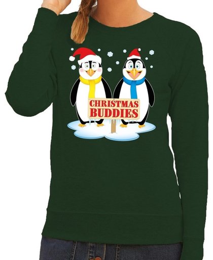 Foute kersttrui / sweater pinguin vriendjes groen voor dames - Kersttruien L (40)