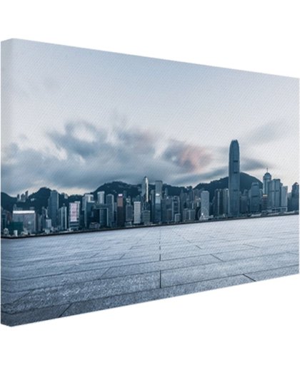 Skyline in de avond Hong Kong Canvas 180x120 cm - Foto print op Canvas schilderij (Wanddecoratie)