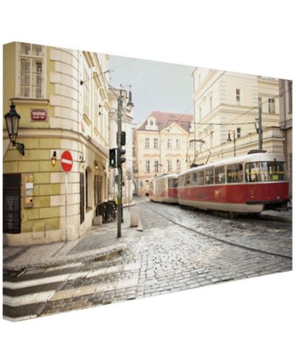 Tram in Praag Canvas 180x120 cm - Foto print op Canvas schilderij (Wanddecoratie)