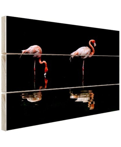 FotoCadeau.nl - Twee flamingos met reflectie in water Hout 60x40 cm - Foto print op Hout (Wanddecoratie)