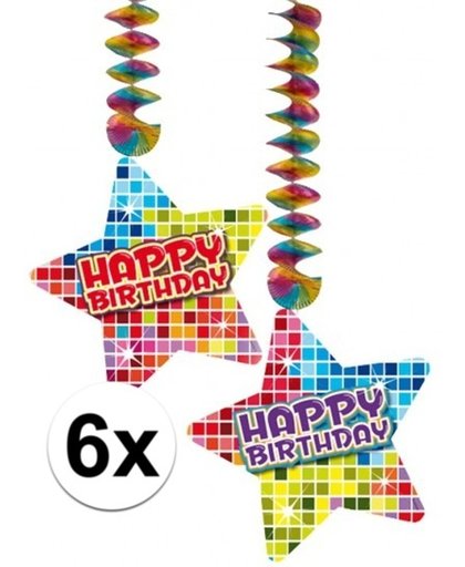 6x Hangdecoratie sterren Happy birthday - verjaardag versiering