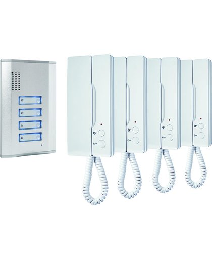 Smartwares IB64 - Audio intercom set voor 4 appartementen - 3 draads - 2-weg audio communicatie