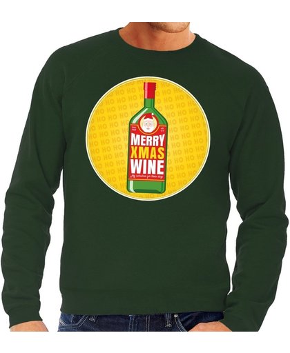 Foute kersttrui / sweater Merry Chrismas Wine groen voor heren - Kersttrui voor wijn liefhebber L (52)