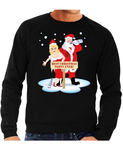 Foute kersttrui / sweater dronken kerstman en kerstvrouw na kerstborrel/ feest zwart voor heren - Kersttruien XL (54)