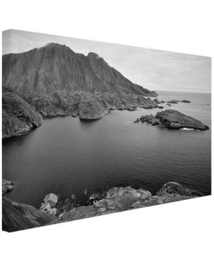 Scandinavische kust zwart-wit  Canvas 180x120 cm - Foto print op Canvas schilderij (Wanddecoratie)