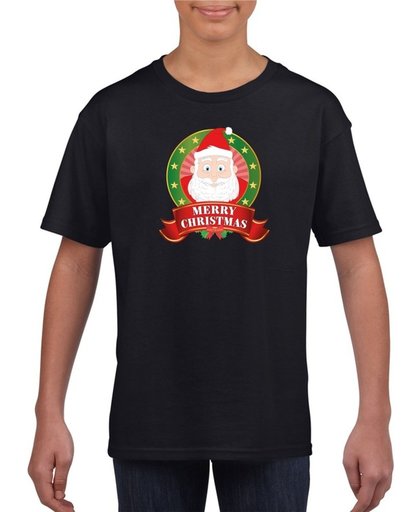 Kerst t-shirt voor kinderen met Kerstman print - zwart - Kerst shirts jongens en meisjes M (134-140)