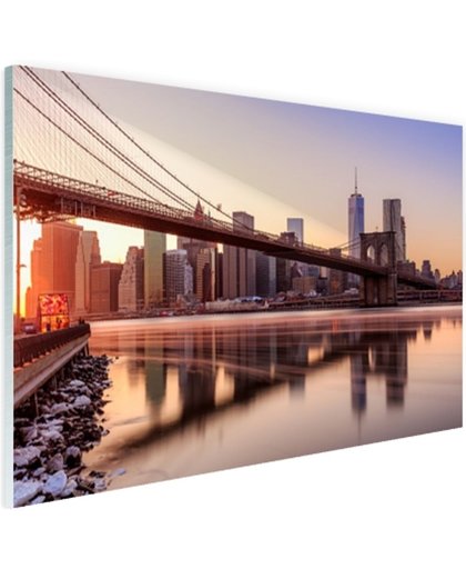 FotoCadeau.nl - Manhattan vanuit Brooklyn bridge park Glas 90x60 cm - Foto print op Glas (Plexiglas wanddecoratie)
