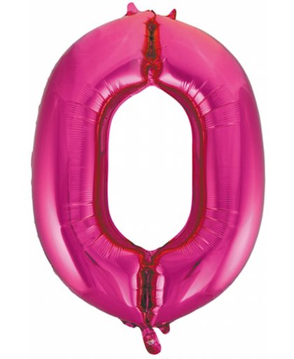Cijferballon roze 86 cm nummer 0 professionele kwaliteit