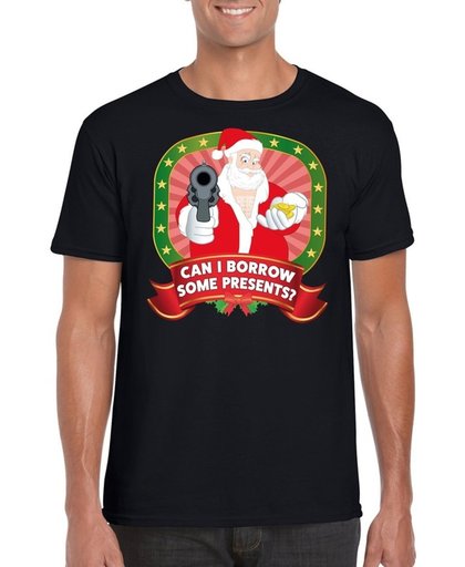 Foute Kerst t-shirt zwart can I borrow some presents voor heren - Kerst shirts S