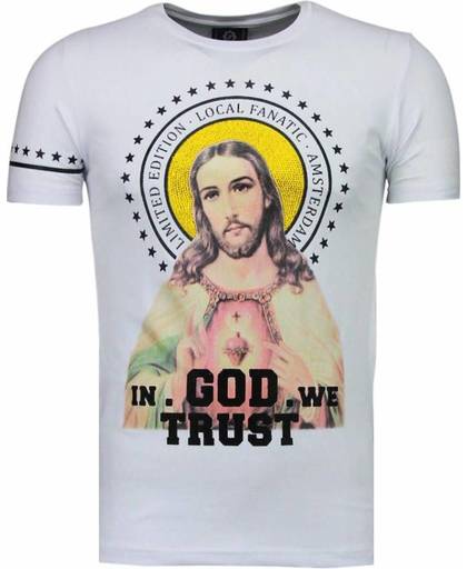 Local Fanatic Jezus - Rhinestone T-shirt - Wit - Maten: XXXL