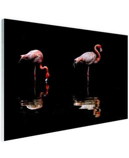 FotoCadeau.nl - Twee flamingos met reflectie in water Glas 90x60 cm - Foto print op Glas (Plexiglas wanddecoratie)