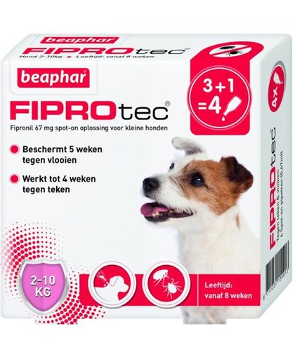 Beaphar fiprodog hond tegen teken en vlooien 2-10 kg 3+1 pip