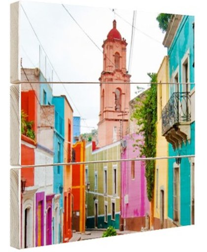 FotoCadeau.nl - Gekleurde huizen Mexico Hout 20x20 cm - Foto print op Hout (Wanddecoratie)