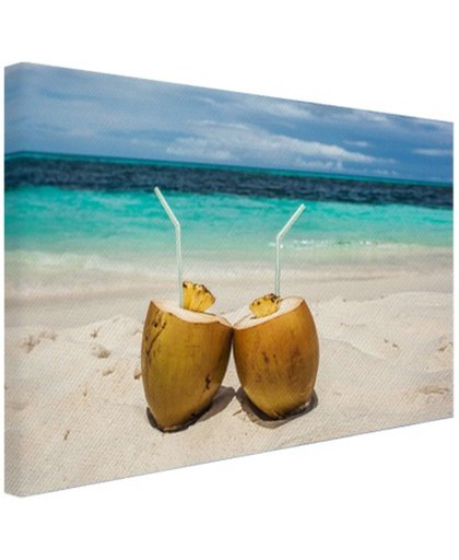 FotoCadeau.nl - Kokosnoten Caribisch strand Canvas 30x20 cm - Foto print op Canvas schilderij (Wanddecoratie)