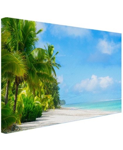 Palmbomen op tropisch strand foto Canvas 180x120 cm - Foto print op Canvas schilderij (Wanddecoratie)