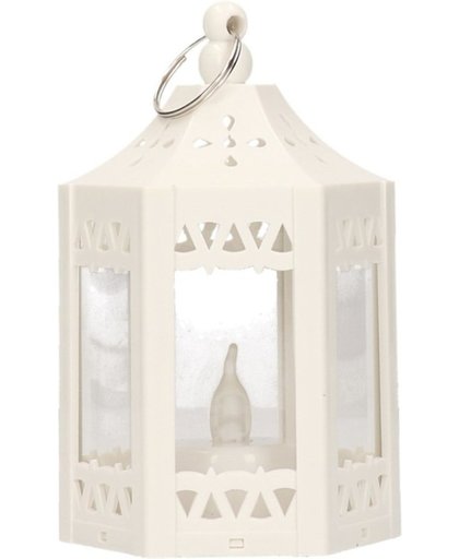 Kerst witte lantaarn met LED theelichtje 10 cm - windlicht