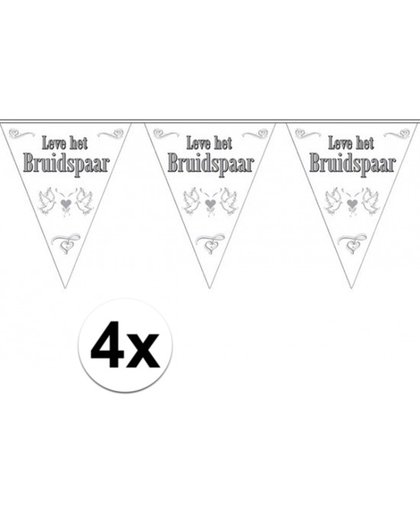Bruiloft versiering - 4x stuks Vlaggenlijnen Bruiloft / Bruidspaar / Huwelijk /Trouwen