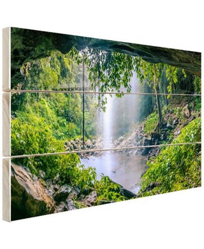 FotoCadeau.nl - Foto van regenwoud met waterval Hout 80x60 cm - Foto print op Hout (Wanddecoratie)