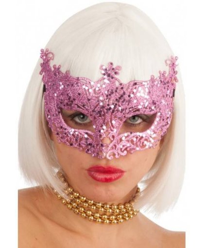 Glimmend roze Venetiaans masker - Verkleedmasker
