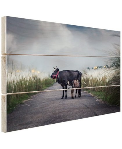 FotoCadeau.nl - Koe met kalf Hout 30x20 cm - Foto print op Hout (Wanddecoratie)