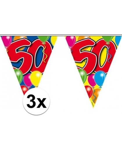 3x stuks leeftijd versiering vlaggenlijnen / vlaggetjes / slingers 50 jaar geworden thema 10 meter