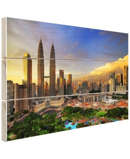 FotoCadeau.nl - Kuala Lumpur stadscentrum zonsondergang Hout 120x80 cm - Foto print op Hout (Wanddecoratie)