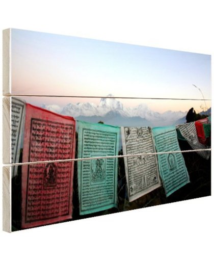 FotoCadeau.nl - Boeddhistische gebedsvlaggen Hout 80x60 cm - Foto print op Hout (Wanddecoratie)